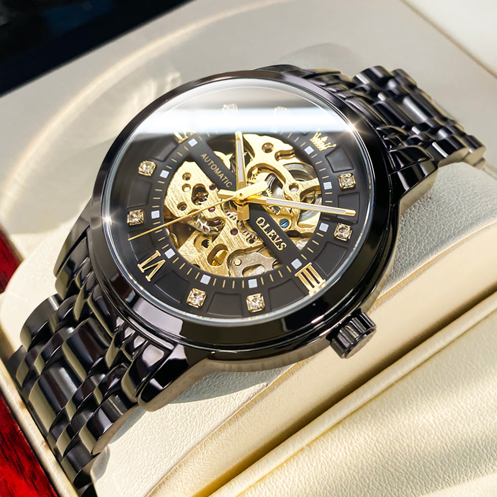 OLEVS 9901 Watches for Men Automatic Watch Mechanical Gold Wrist Watches Luxury Diamond Stainess Steel Waterproof Luminous