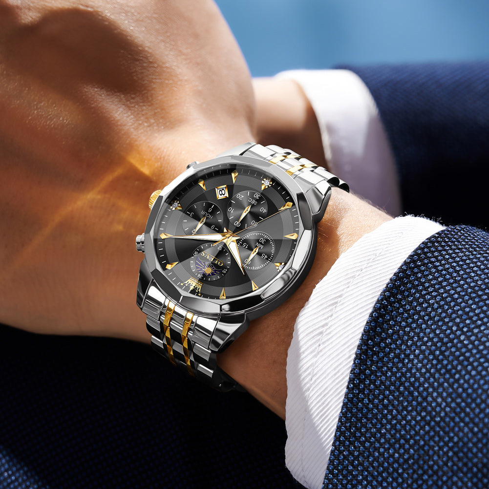 OLEVS 3673 Watches For Men Business Dress Luxury Casual Chronograph Multifunction Analog Quartz Stainless Steel Waterproof Luminous Moon Phase Date Men Wrist Watches Reloj Para Hombre