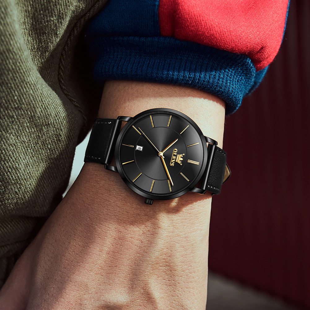 OLEVS  5869 Watches for Men Minimalist Ultra Thin Fashion Casual Analog Quartz Date Watch Waterproof Slim Simple Big Face Dress Mens Wrist Watches with Retro Leather Band for Men Reloj para Hombre