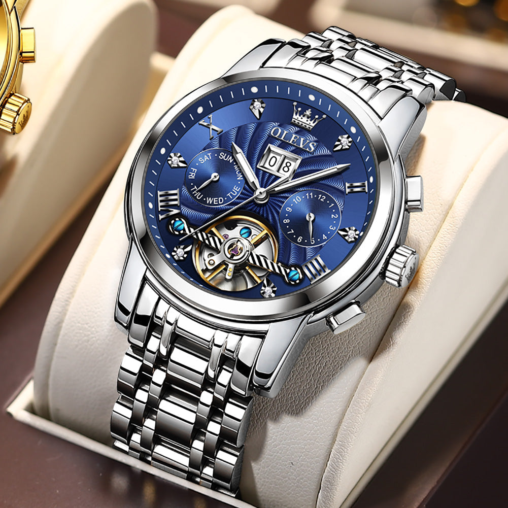 OLEVS 9910 Automatic Watches for Men Gold Luxury Dress Wrist Watch Self Winding Mechanical Skeleton Tourbillon Watch
