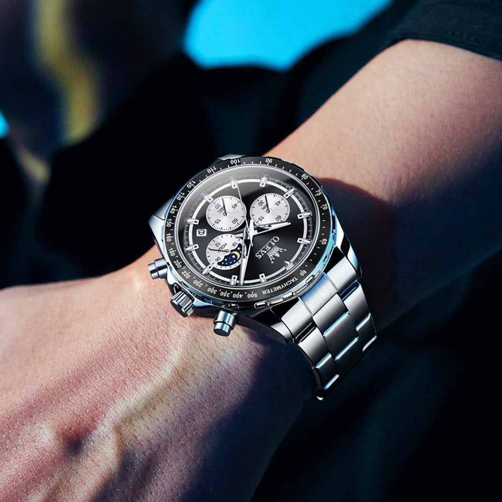 OLEVS 2945 Watches For Men Business Dress Luxury Casual Analog Quartz Stainless Steel Waterproof Luminous Date Men Wrist Watches Reloj Para Hombre Black Dial