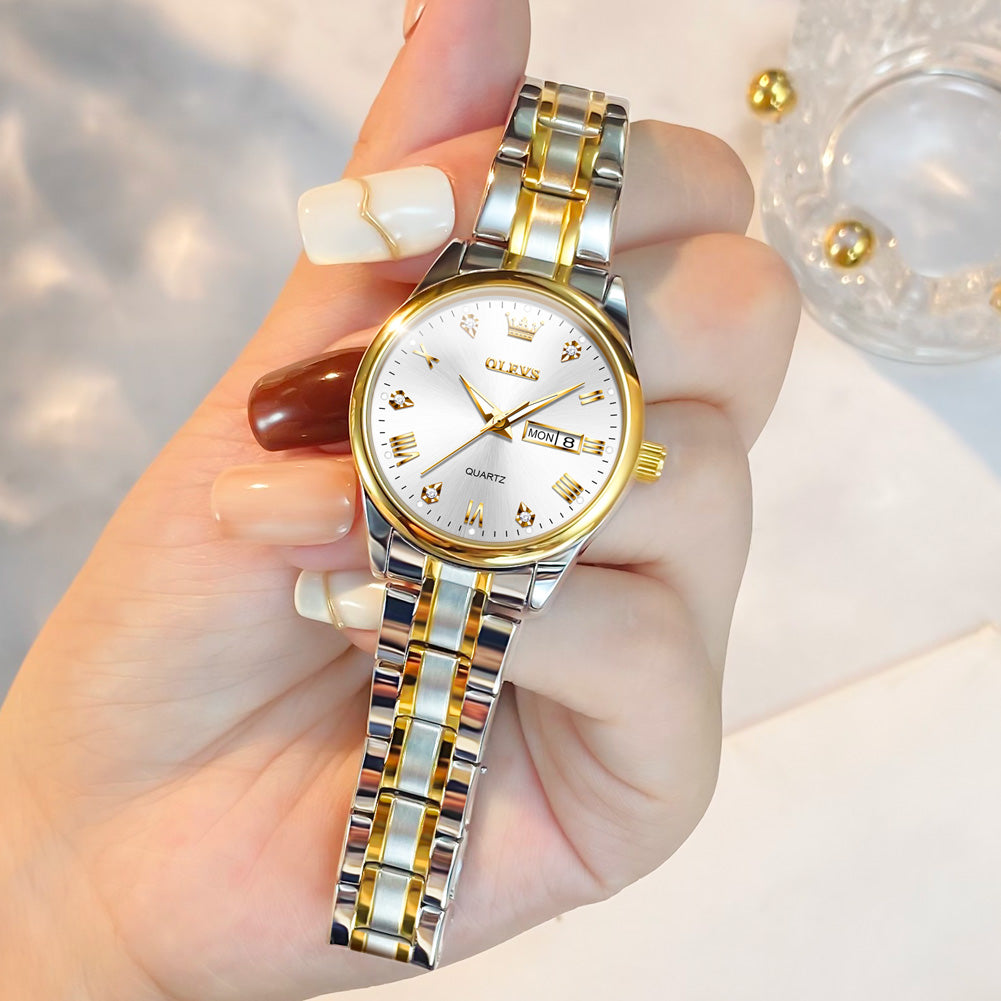 OLEVS 5563 Watch for Women Diamond Fashion Elegant Dress Ladies Watch Two Tone Wrist Watches Waterproof Luminous