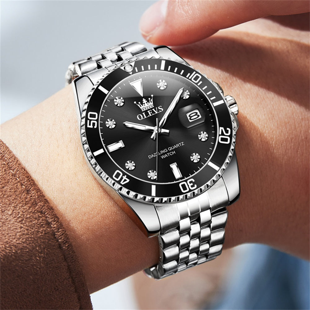 OLEVS 9809 Watch for Men Stainless Steel Business Dress Luxury Diamond Big Face Waterproof Mens Watches with Date Analog Wrist Men Watch Reloj para Hombre Gold Dial