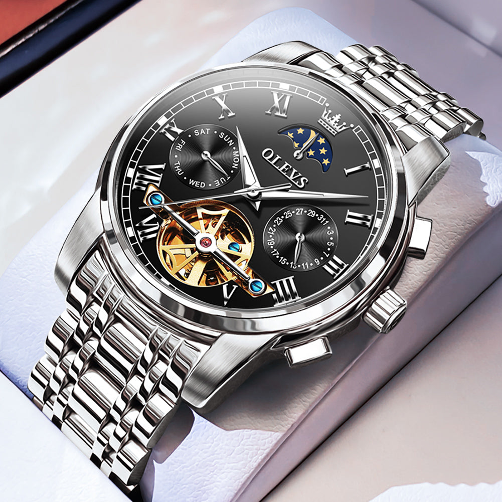 OLEVS 6617 Mens Automatic Watches Skeleton Tourbillon Mechanical Self Winding Luxury Dress Wrist Watch Waterproof Luminous Watch Gifts