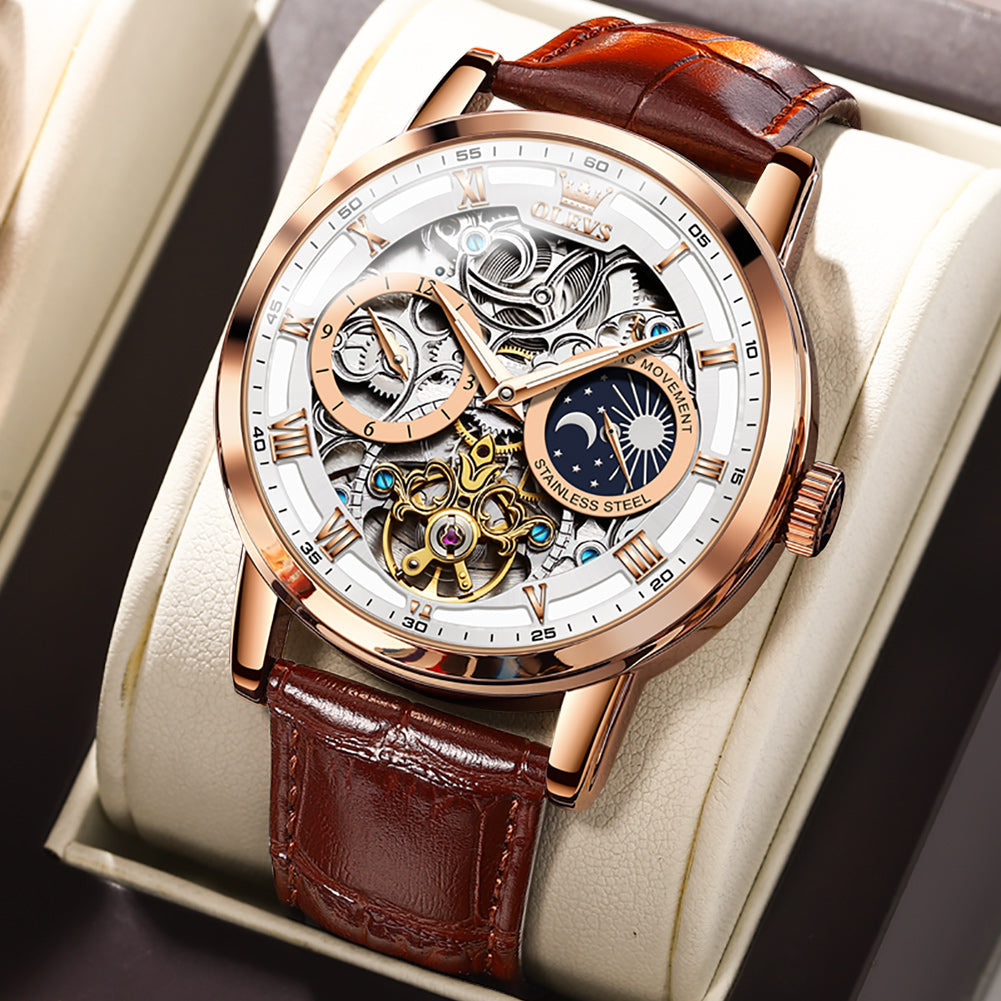 OLEVS 6670 Skeleton Watches for Mens Automatic Mechanical Self Winding Tourbillon Luxury Dress Wrist Watches Waterproof Luminous