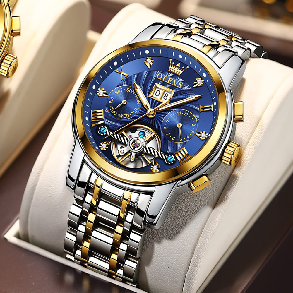 OLEVS 9910 Automatic Watches for Men Gold Luxury Dress Wrist Watch Self Winding Mechanical Skeleton Tourbillon Watch