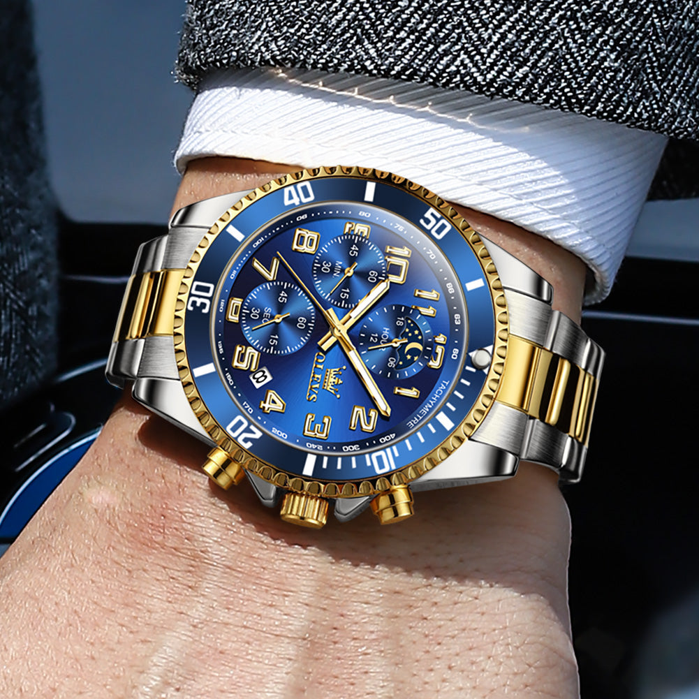 OLEVS 2926Watches for Men Chronograph Business Dress Quartz Stainless Steel Waterproof Moon Phase Male Watch Wrist Watches Reloj Para Hormber