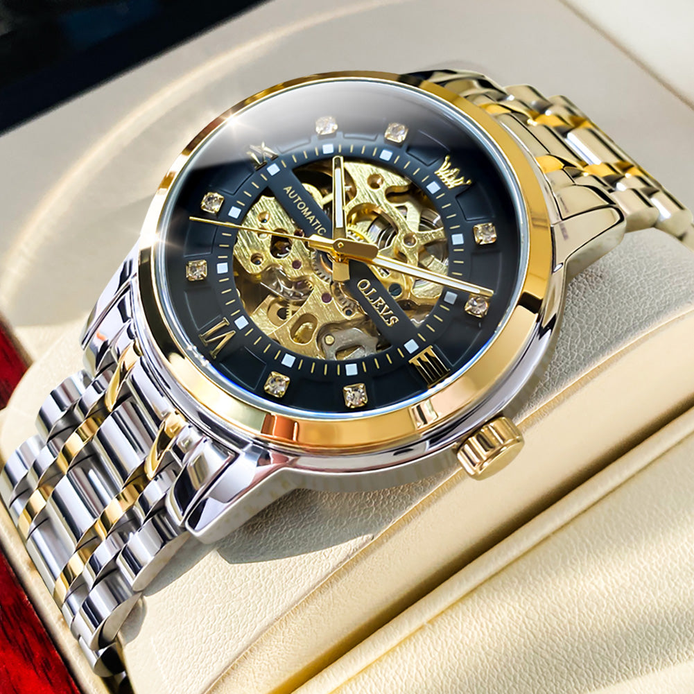 OLEVS 9901 Watches for Men Automatic Watch Mechanical Gold Wrist Watches Luxury Diamond Stainess Steel Waterproof Luminous