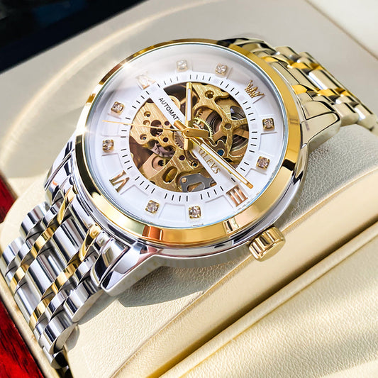 OLEVS 9901 Watches for Men Automatic Watch Mechanical Gold Wrist Watches Luxury Diamond Stainess Steel Waterproof Luminous