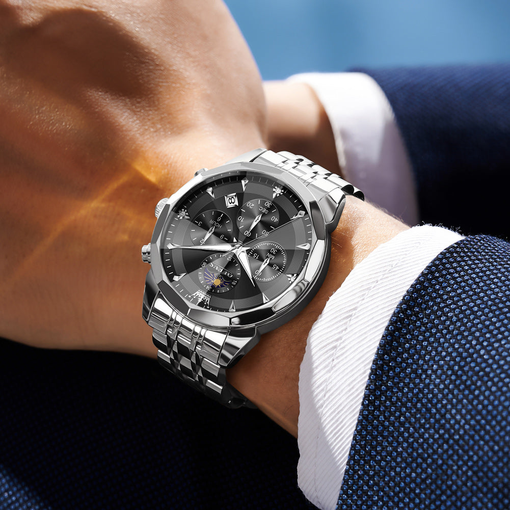 OLEVS 3673 Watches For Men Business Dress Luxury Casual Chronograph Multifunction Analog Quartz Stainless Steel Waterproof Luminous Moon Phase Date Men Wrist Watches Reloj Para Hombre