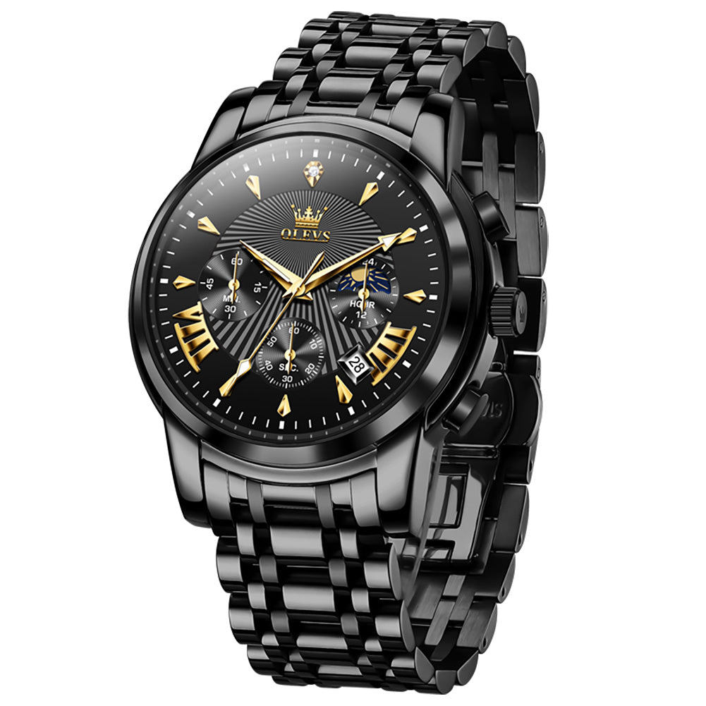 OLEVS 2892 Men's Chronograph Quartz Watches Moon phase Texture Waterproof Stainless Steel Wrist Watch