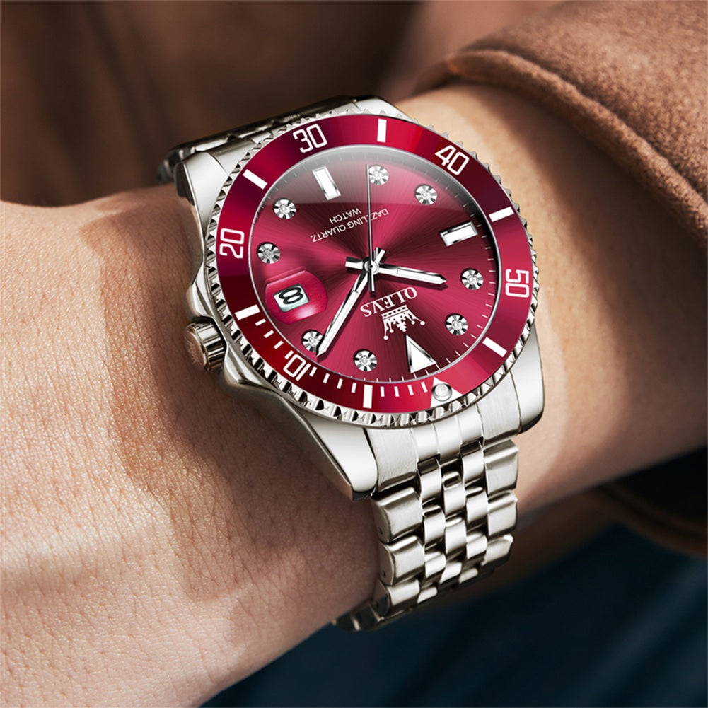 OLEVS 9809 Watch for Men Stainless Steel Business Dress Luxury Diamond Big Face Waterproof Mens Watches with Date Analog Wrist Men Watch Reloj para Hombre Gold Dial