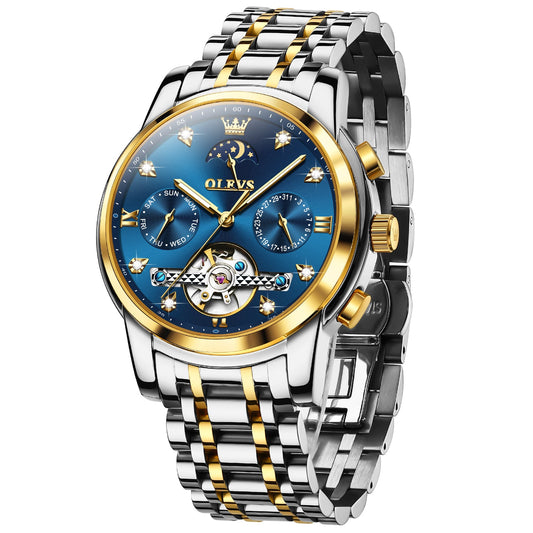 OLEVS 6678 Automatic Watches for Men Gold Luxury Dress Wrist Watch Self Winding Mechanical Skeleton Tourbillon Watch