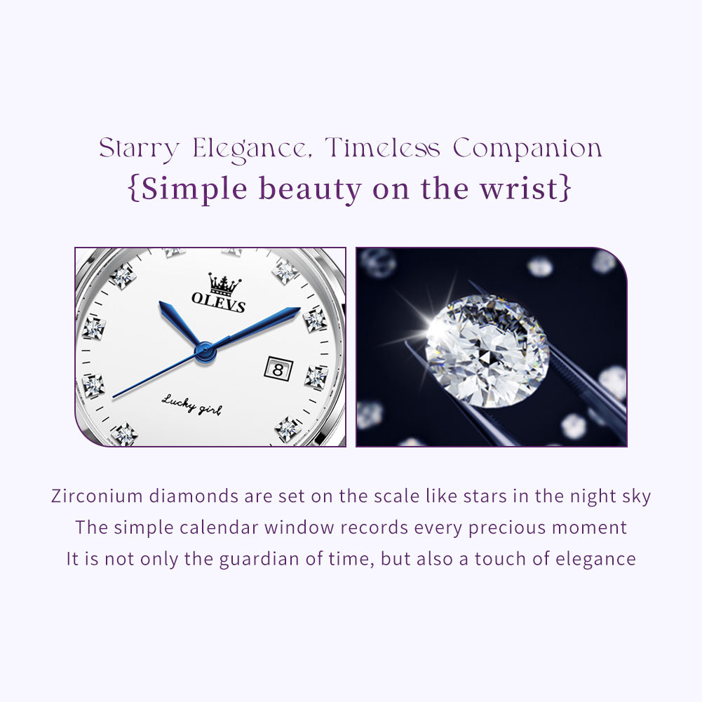 OLEVS 5575 Watches for Womens Analog Quartz Silver Strap Fashions Classic Dress Stainless Steel Date Waterproof Casual Ladies Watches Gift Womens Wrist Watches Reloj Para Mujer White/Pink/Purple