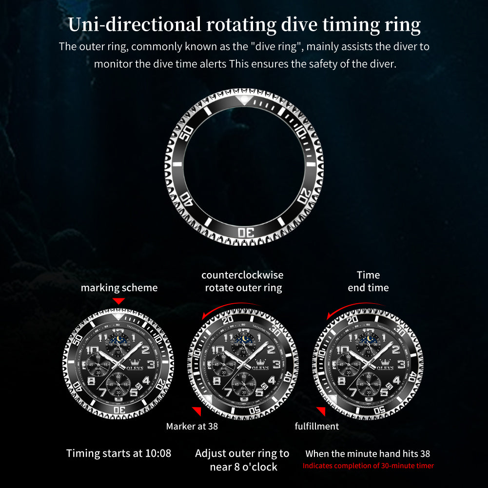 OLEVS 2926Watches for Men Chronograph Business Dress Quartz Stainless Steel Waterproof Moon Phase Male Watch Wrist Watches Reloj Para Hormber