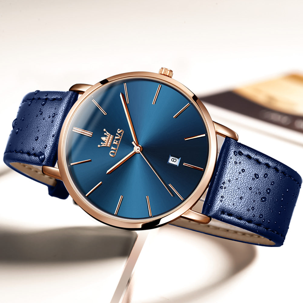 OLEVS  5869 Watches for Men Minimalist Ultra Thin Fashion Casual Analog Quartz Date Watch Waterproof Slim Simple Big Face Dress Mens Wrist Watches with Retro Leather Band for Men Reloj para Hombre