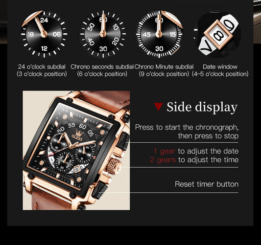 OLEVS 9919 Watches for Men Chronograph Fashion Dress Watch Waterproof Luminous Casual Square Wrist Watches