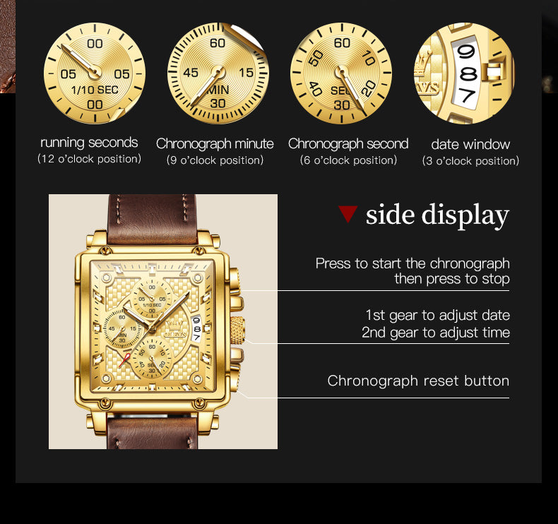 OLEVS 9925 Watches for Men Chronograph Fashion Dress Watch Waterproof Luminous Casual Square Wrist Watches