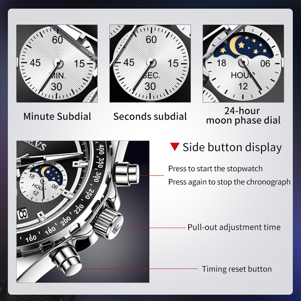 OLEVS 2945 Watches For Men Business Dress Luxury Casual Analog Quartz Stainless Steel Waterproof Luminous Date Men Wrist Watches Reloj Para Hombre Black Dial