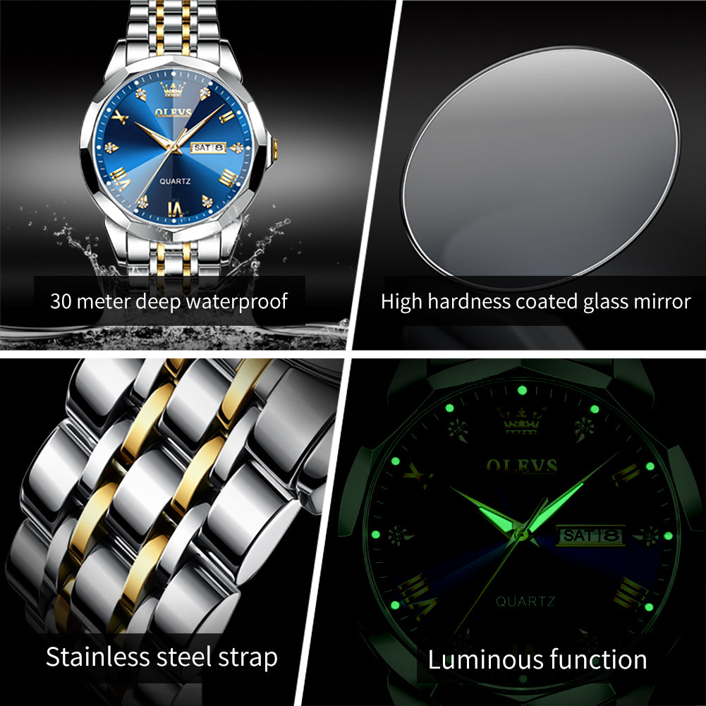 OLEVS 9931 Watches for Men Diamond Dress Luxury Casual Fashion Wrist Watch Waterproof Luminou