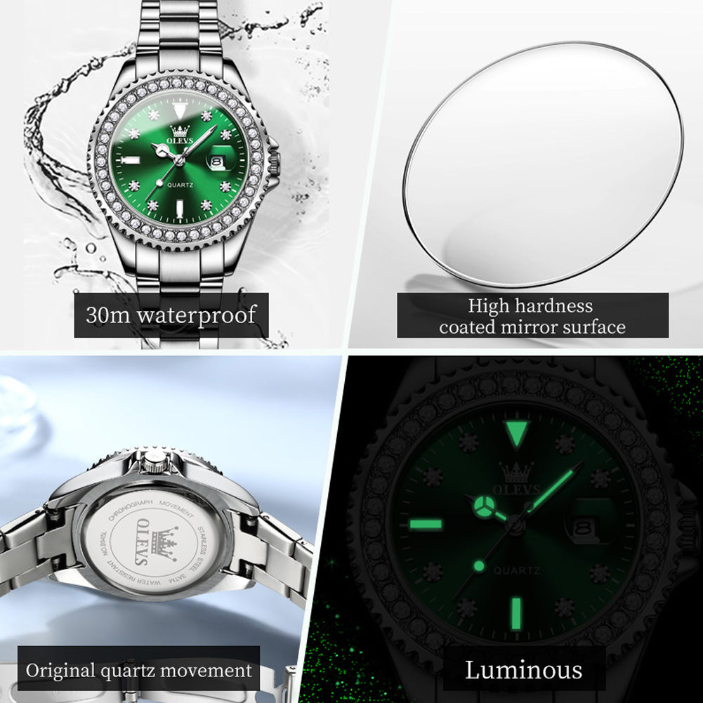 OLEVS 9945 Womens Watches Diamond Luxury Dress Gold Wrist Watch Waterproof Luminous