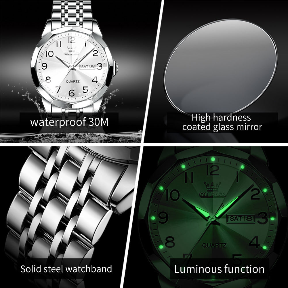 OLEVS 9970 Watches for men  Business Dress Luxury Casual Analog Quartz Stainless Steel Waterproof Luminous Date Men Wrist Watches reloj para hombre  Blue Dial