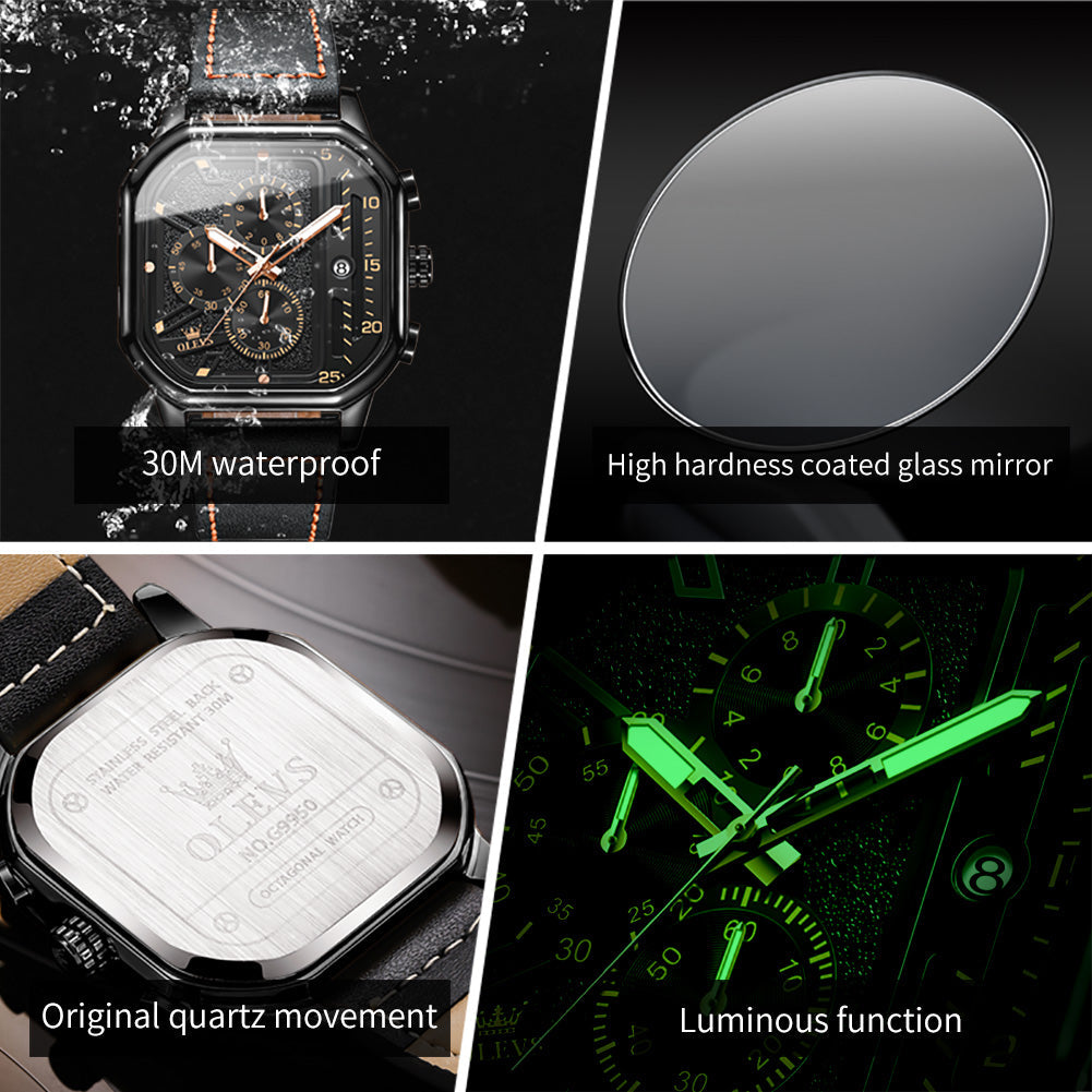 OLEVS 9950 Square Watches for Men Chronograph Dress Watch Sports Fashion Waterproof Luminous Casual Wrist Watches