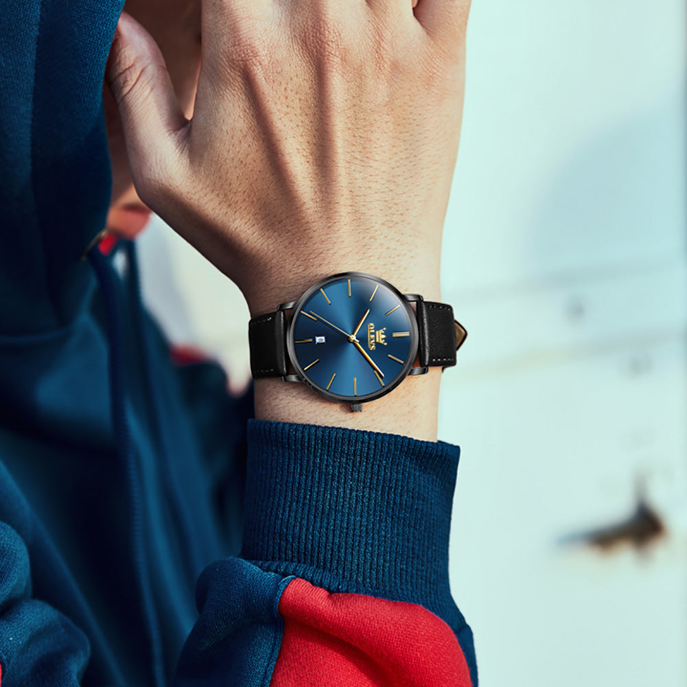OLEVS  5869 Watches for Men Minimalist Ultra Thin Fashion Casual Analog Quartz Date Watch Waterproof Slim Simple Big Face Dress Mens Wrist Watches with Retro Leather Band for Men Reloj para Hombre