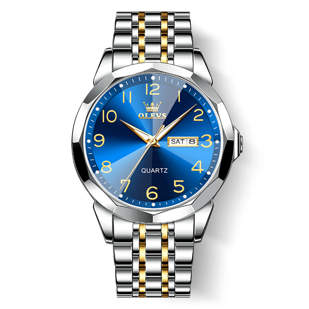 OLEVS 9970 Watches for men  Business Dress Luxury Casual Analog Quartz Stainless Steel Waterproof Luminous Date Men Wrist Watches reloj para hombre  Blue Dial