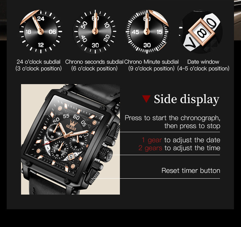 OLEVS 9919 Watches for Men Chronograph Fashion Dress Watch Waterproof Luminous Casual Square Wrist Watches