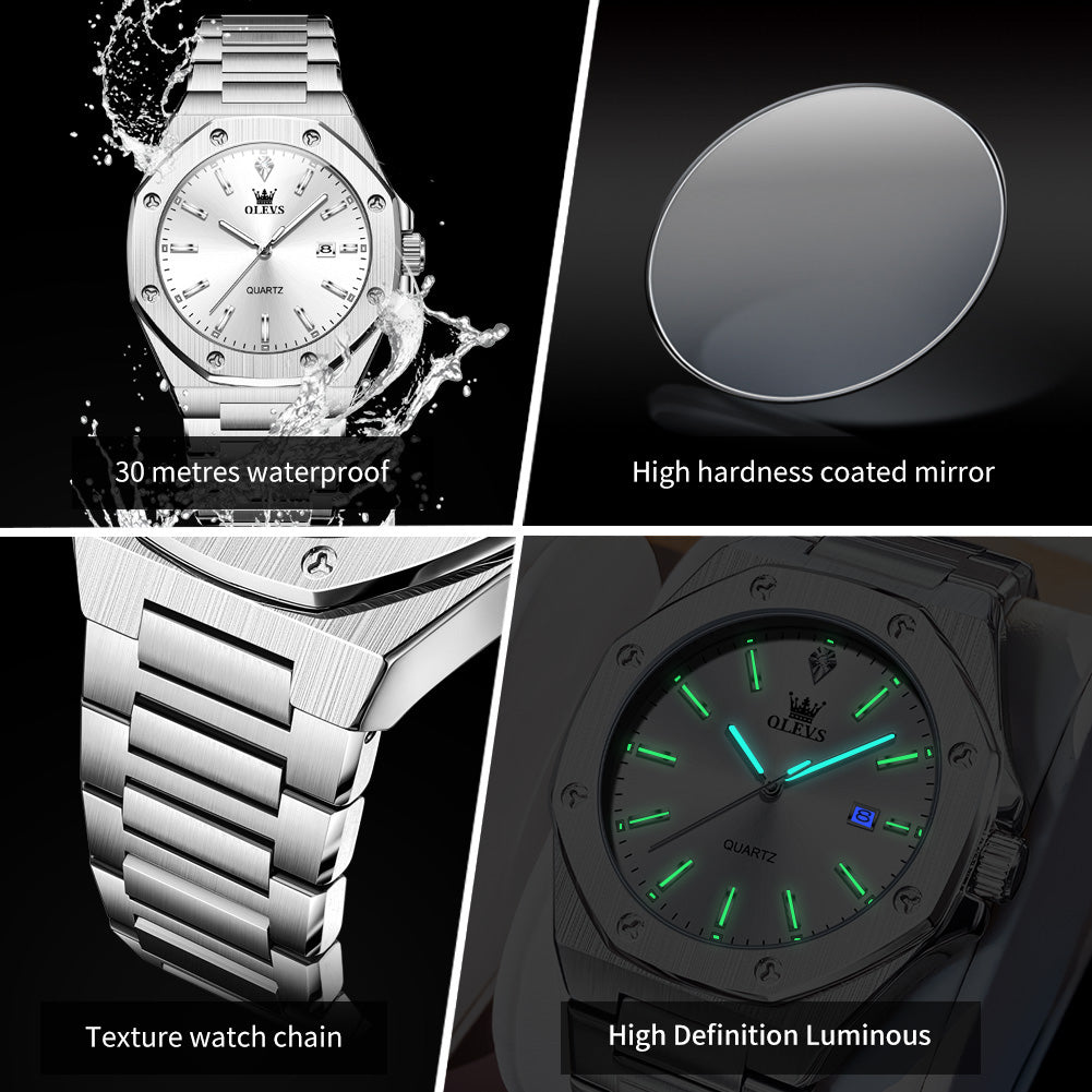 OLEVS 3613 Men's Watch with Gold Bracelet, Business Style, Gift-Ready, 3ATM Waterproof