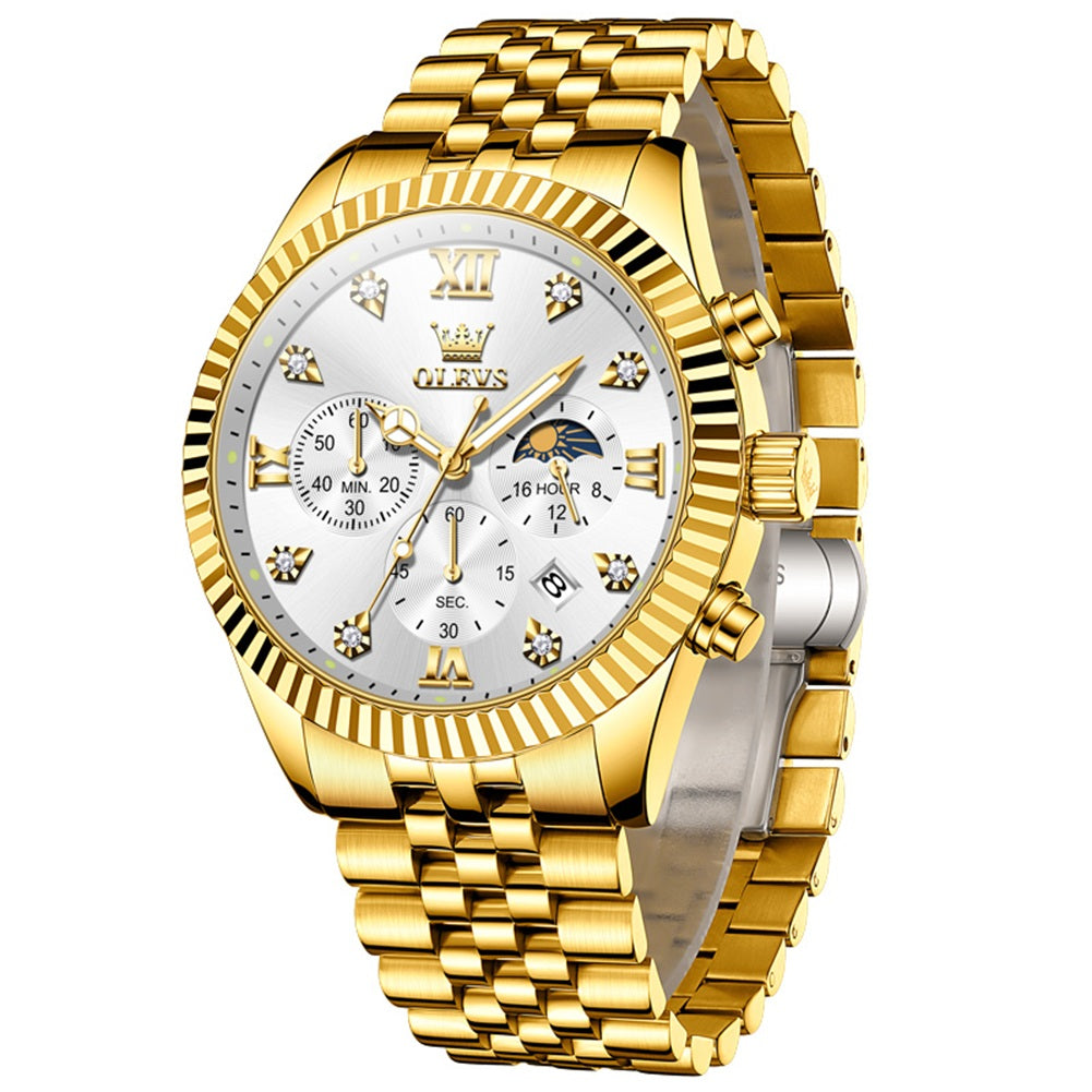 OLEVS 2932 Men's Watch with Gold Bracelet, Business Style, Gift-Ready, 3ATM Waterproof