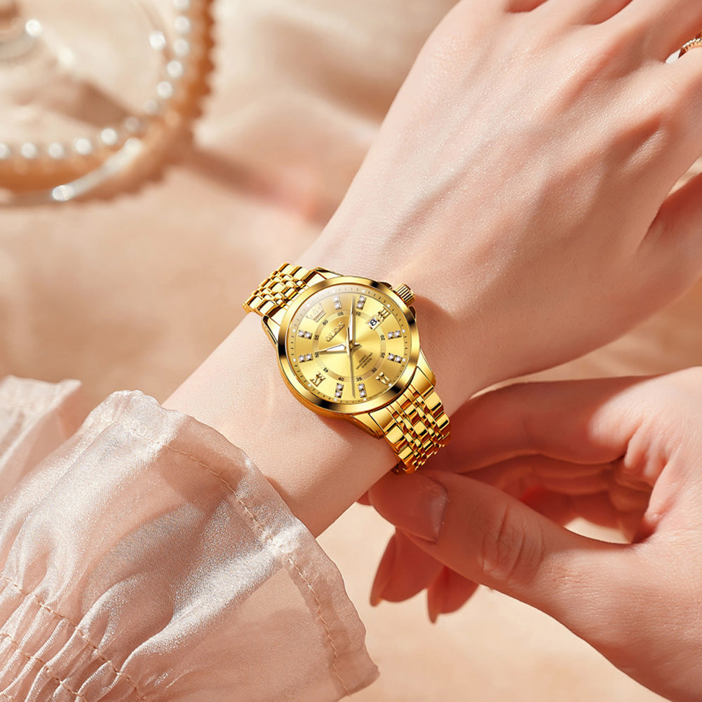 OLEVS 3620 Women's Quartz Watch, Elegant Design with Diamond Accents, Roman Numerals, Calendar, Waterproof, Perfect Gift