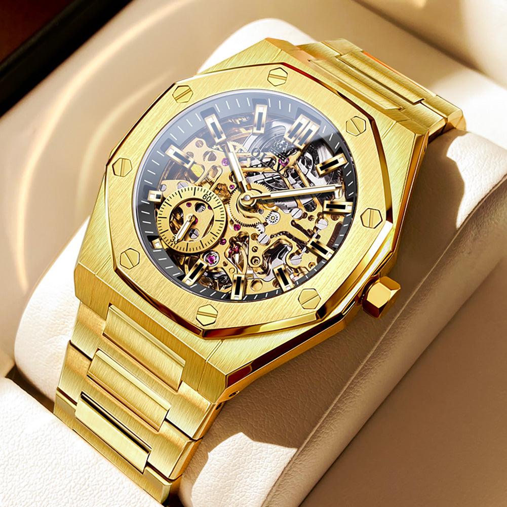 OLEVS 6669 Automatic Watches for Men Self Winding Mechanical Skeleton Luxury Dress Stainless Steel Waterproof Luminous Mens Wrist Watches Reloj Para Hombre