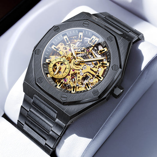 OLEVS 6669 Automatic Watches for Men Self Winding Mechanical Skeleton Luxury Dress Stainless Steel Waterproof Luminous Mens Wrist Watches Reloj Para Hombre