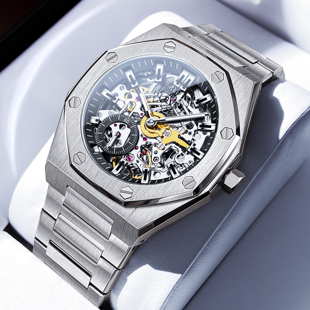 OLEVS 6669 Automatic Watches for Men Self Winding Mechanical Skeleton Luxury Dress Stainless Steel Waterproof Luminous Mens Wrist Watches Reloj Para Hombre