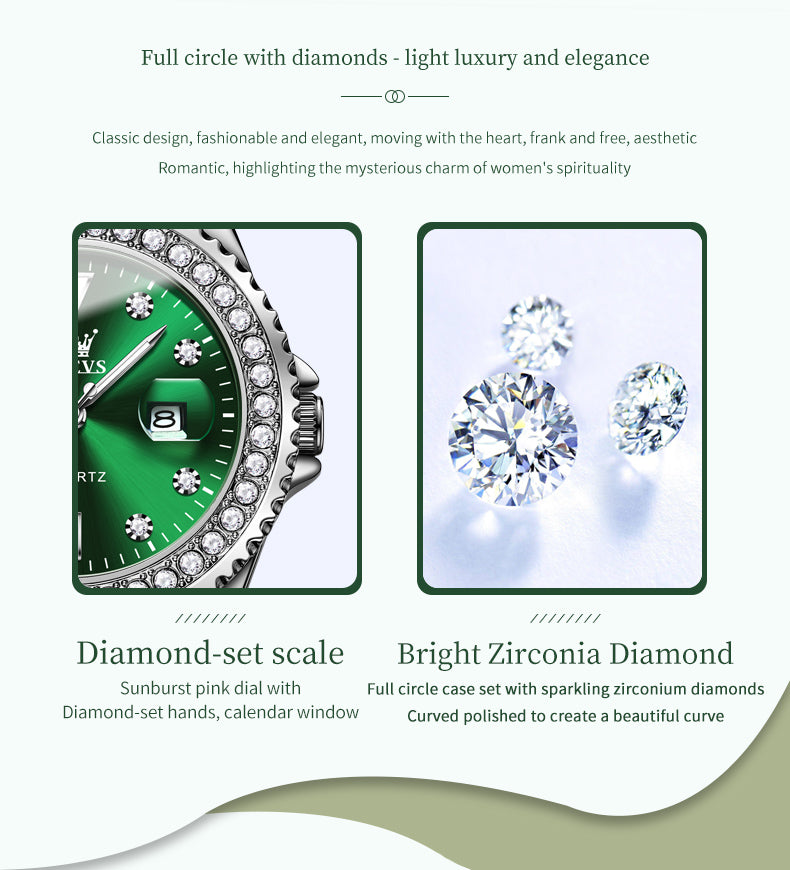 OLEVS 9945 Womens Watches Diamond Luxury Dress Gold Wrist Watch Waterproof Luminous