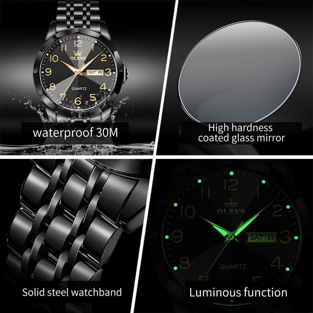 OLEVS 9970 Watches for men  Business Dress Luxury Casual Analog Quartz Stainless Steel Waterproof Luminous Date Men Wrist Watches reloj para hombre  Blue Dial