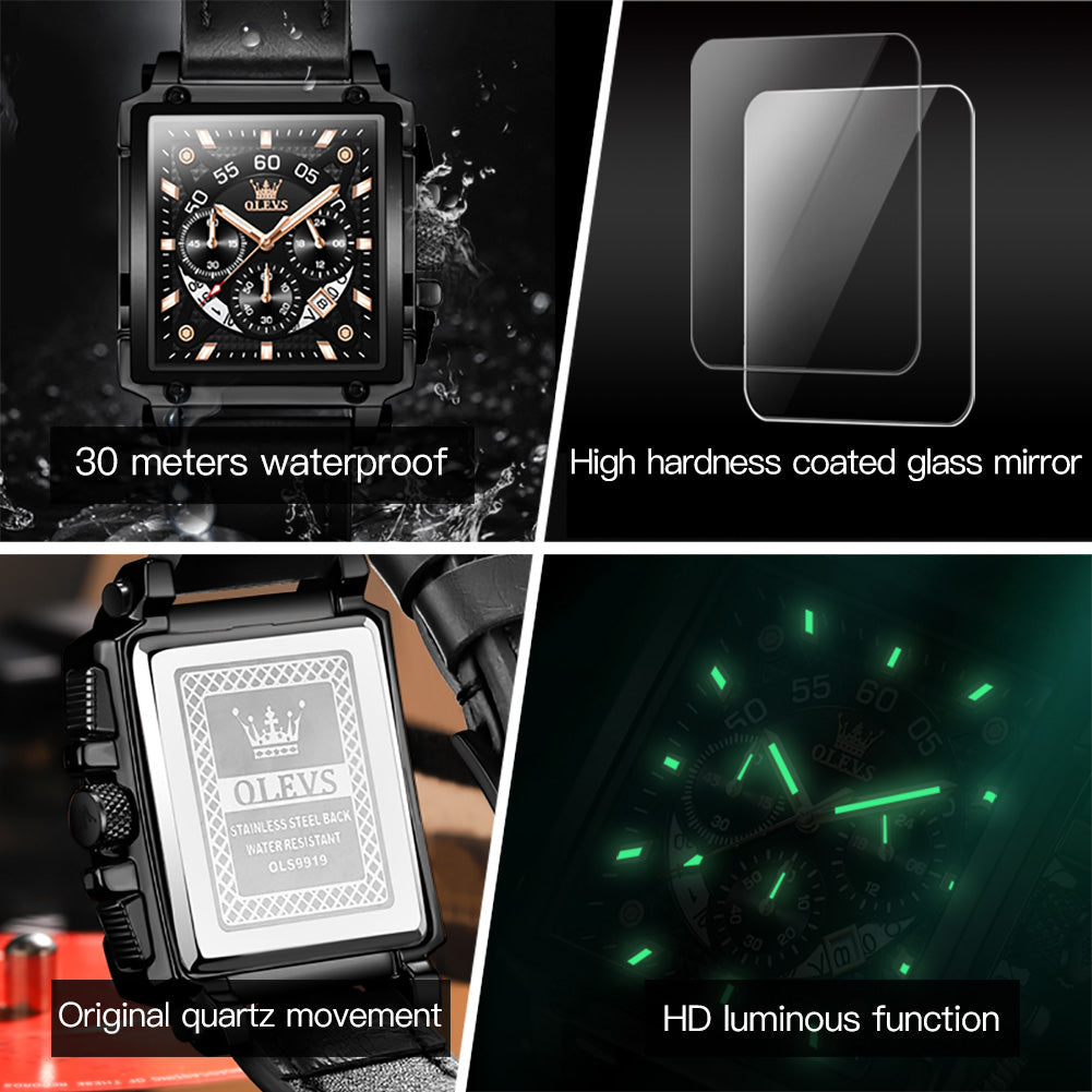 OLEVS 9919 Watches for Men Chronograph Fashion Dress Watch Waterproof Luminous Casual Square Wrist Watches