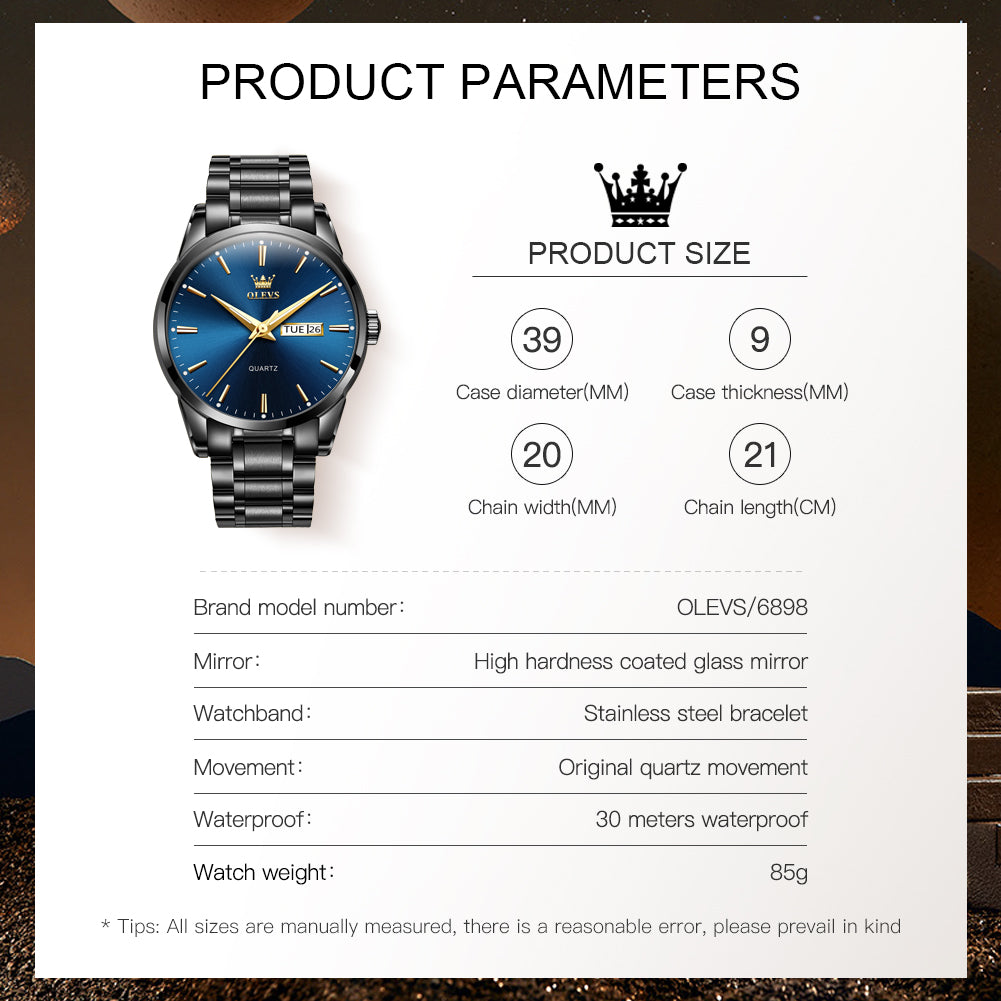 OLEVS 6898 Men Watches Stainless Steel Man Watch with Date, Bussiness Watches for Men,Luminous Quartz Mens Watches