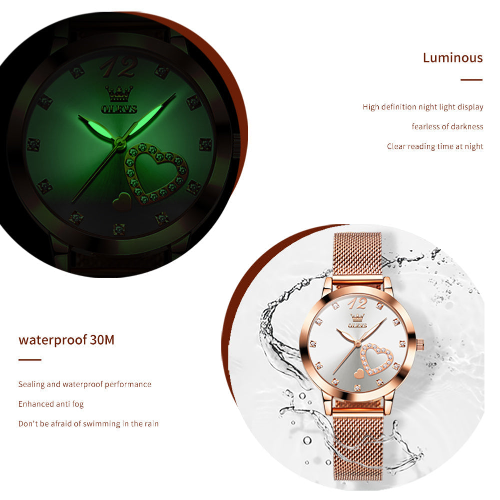 OLEVS 5189 Watch for Women Mesh Strap Fashion Rose Gold Dress Watches