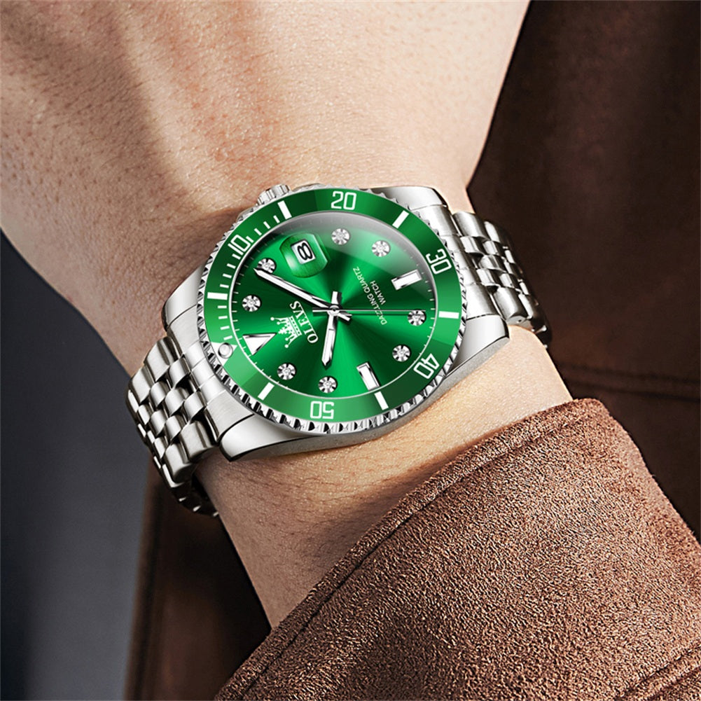 OLEVS 9809 Watch for Men Stainless Steel Business Dress Luxury Diamond Big Face Waterproof Mens Watches with Date Analog Wrist Men Watch Reloj para Hombre Gold Dial