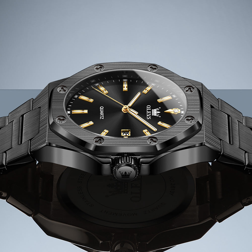 OLEVS 3613 Men's Watch with Gold Bracelet, Business Style, Gift-Ready, 3ATM Waterproof