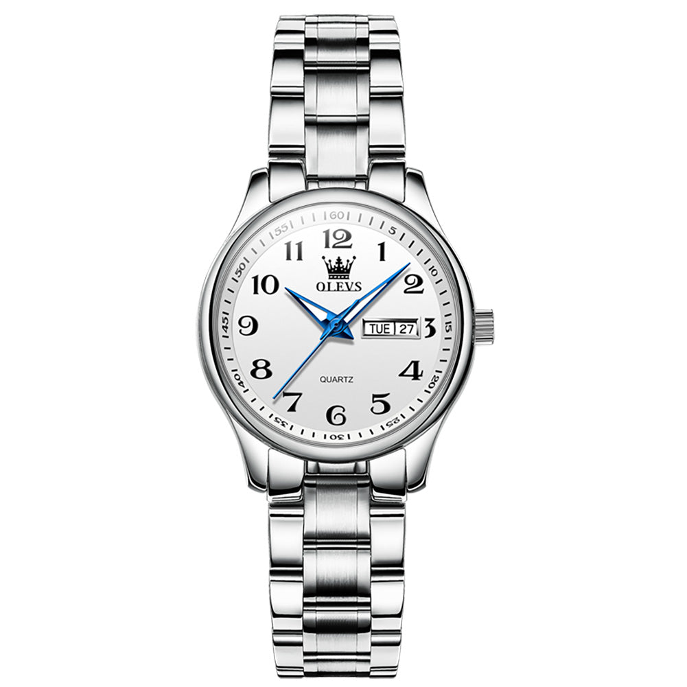 OLEVS 5567 Women's Quartz Watch with Roman Numerals, Date and Weekday Sub-Dials, Luminous Hands, 3ATM Water Resistance