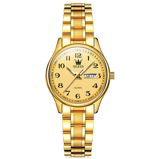 OLEVS 5567 Women's Quartz Watch with Roman Numerals, Date and Weekday Sub-Dials, Luminous Hands, 3ATM Water Resistance