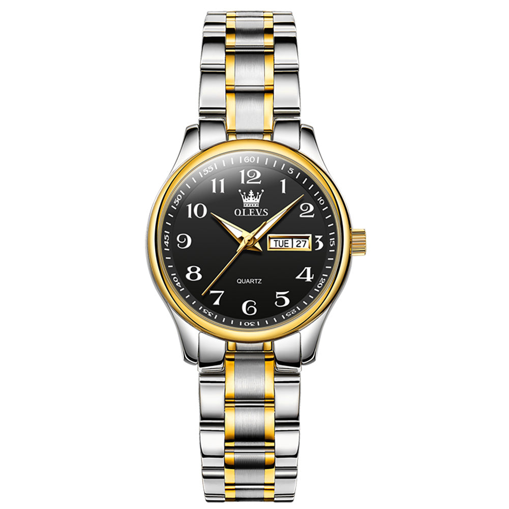 OLEVS 5567 Women's Quartz Watch with Roman Numerals, Date and Weekday Sub-Dials, Luminous Hands, 3ATM Water Resistance