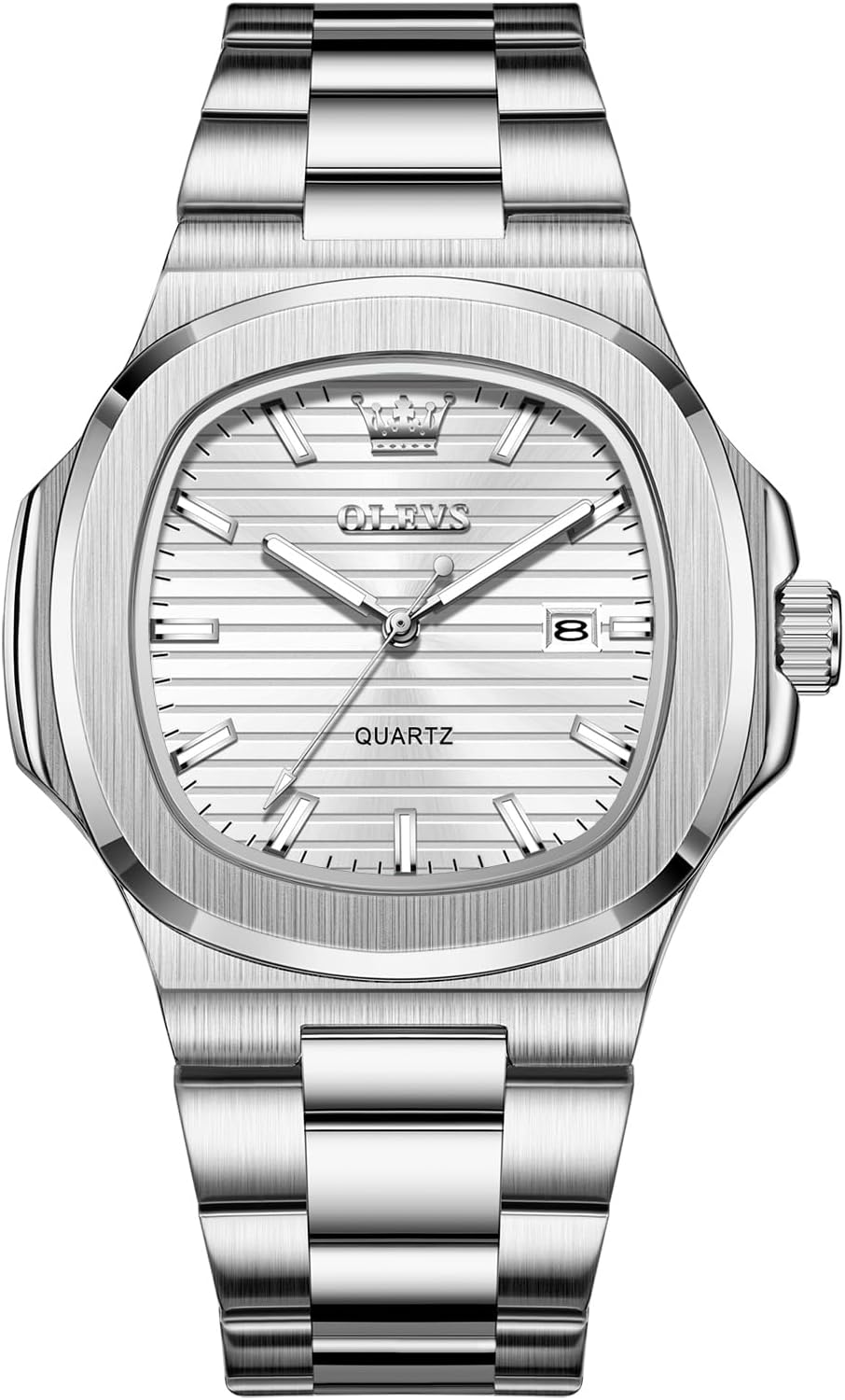 OLEVS 3696 Men's Large Face Stainless Steel Watch, Classic Rose Gold Silver Tone Octagonal Three-Hand Analog Quartz Mens Dress Watch, Luxury Easy to Read Calendar Date Waterproof Big Wrist Watches for Men