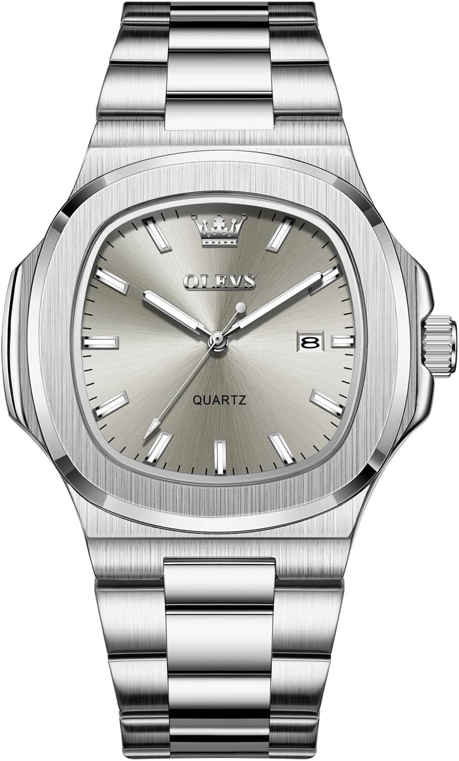 OLEVS 3696 Men's Large Face Stainless Steel Watch, Classic Rose Gold Silver Tone Octagonal Three-Hand Analog Quartz Mens Dress Watch, Luxury Easy to Read Calendar Date Waterproof Big Wrist Watches for Men