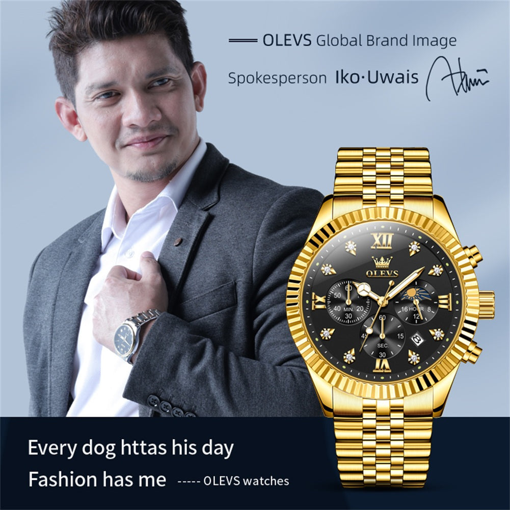 OLEVS 2932 Men's Watch with Gold Bracelet, Business Style, Gift-Ready, 3ATM Waterproof