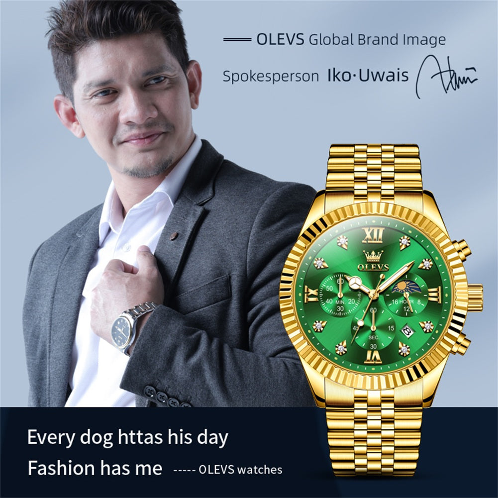 OLEVS 2932 Men's Watch with Gold Bracelet, Business Style, Gift-Ready, 3ATM Waterproof
